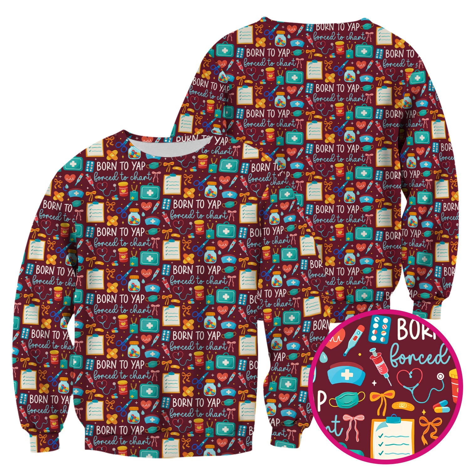 Born To Yap Medical Tools Pattern Scrub Top, Comfortable Scrubs for Nurses