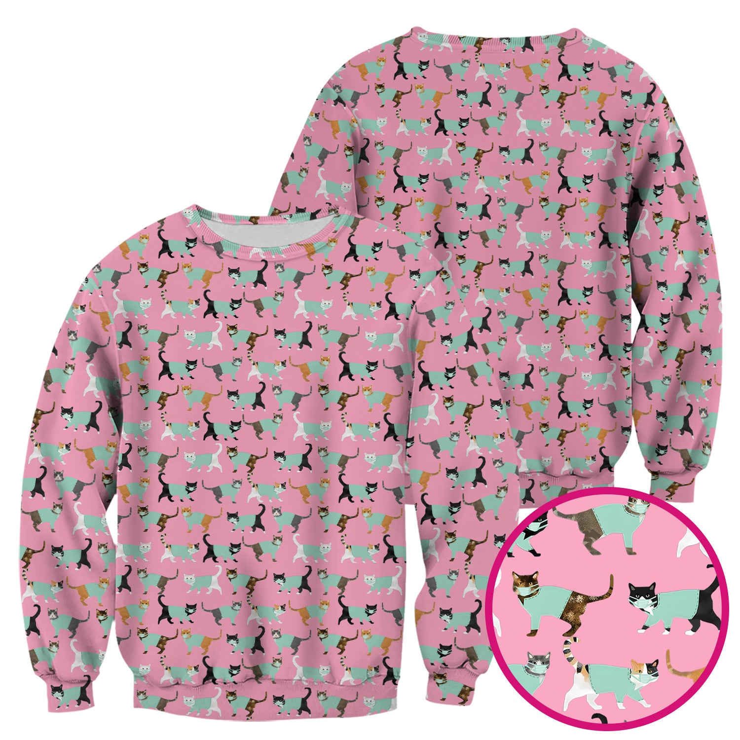 Playful Cat Nurse All Over Print Scrub Top, Comfortable Scrubs for Nurses