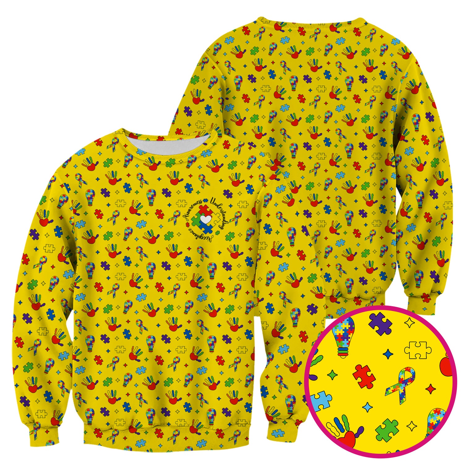 Autism Awareness Colorful Puzzle Pattern Scrub Top, Comfortable Scrubs for Nurses