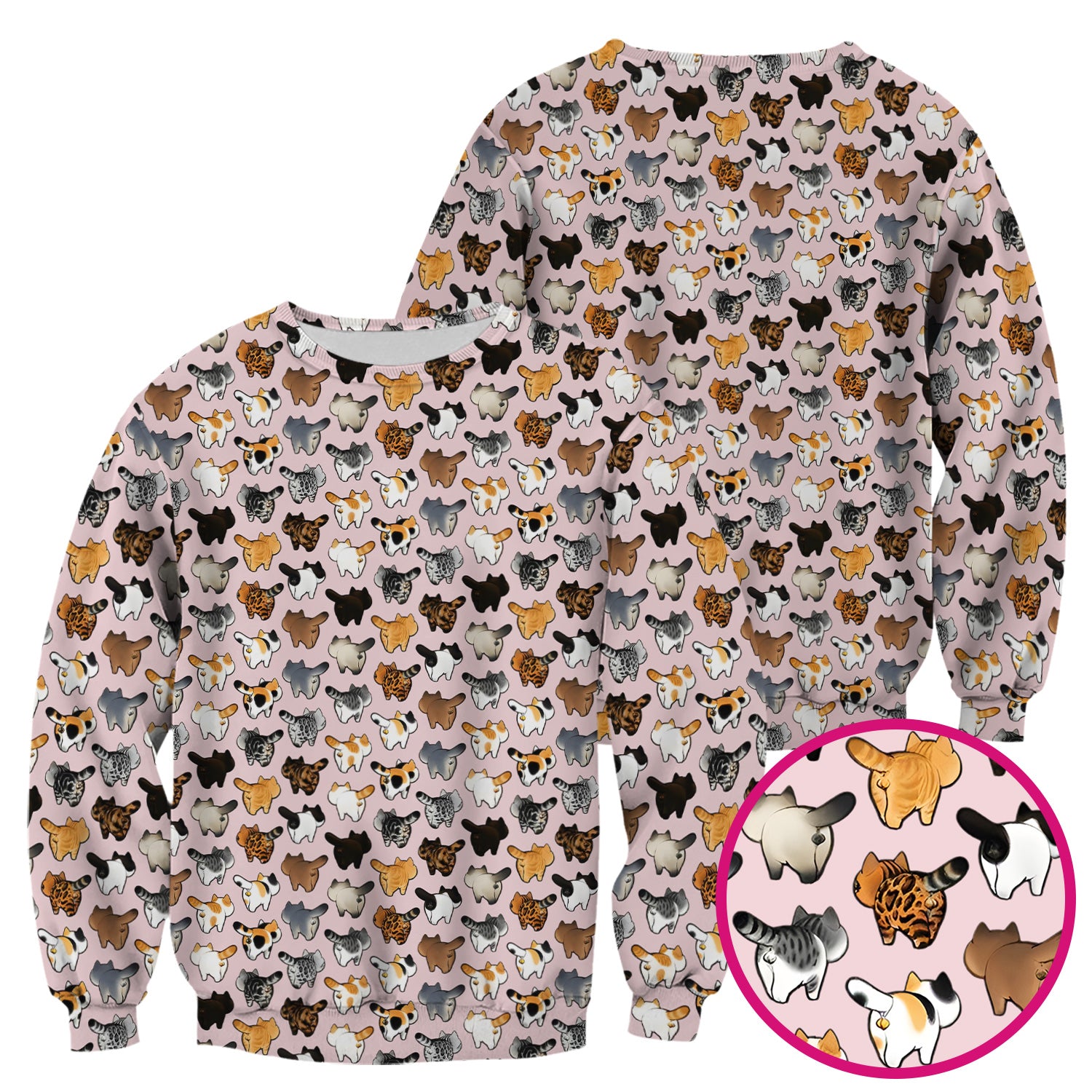 Cat Butt Pattern Medical Scrub Top, Breathable Fabrics Nursing Uniform