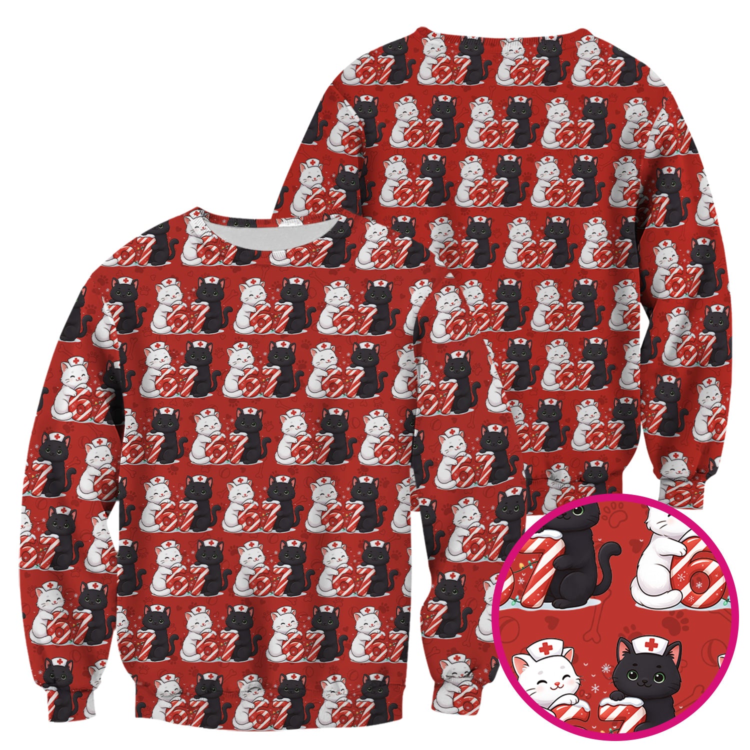 Xmas Cat Pattern Scrub Top, Christmas Nurse Six Seven With Cat Scrub Shirt, Breathable Fabrics Nursing Uniform