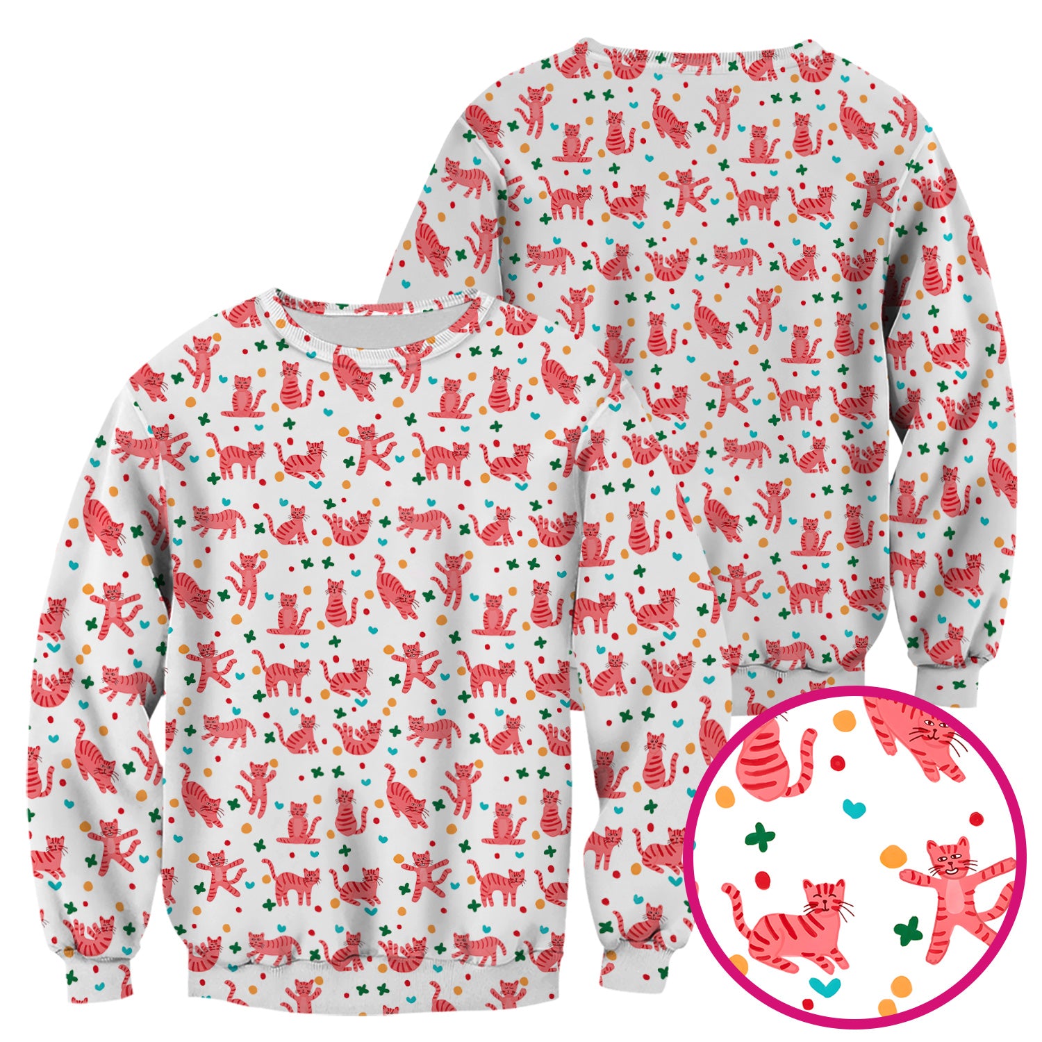 Cute Pink Cat Pattern Scrub Top, Comfortable Scrubs for Nurses