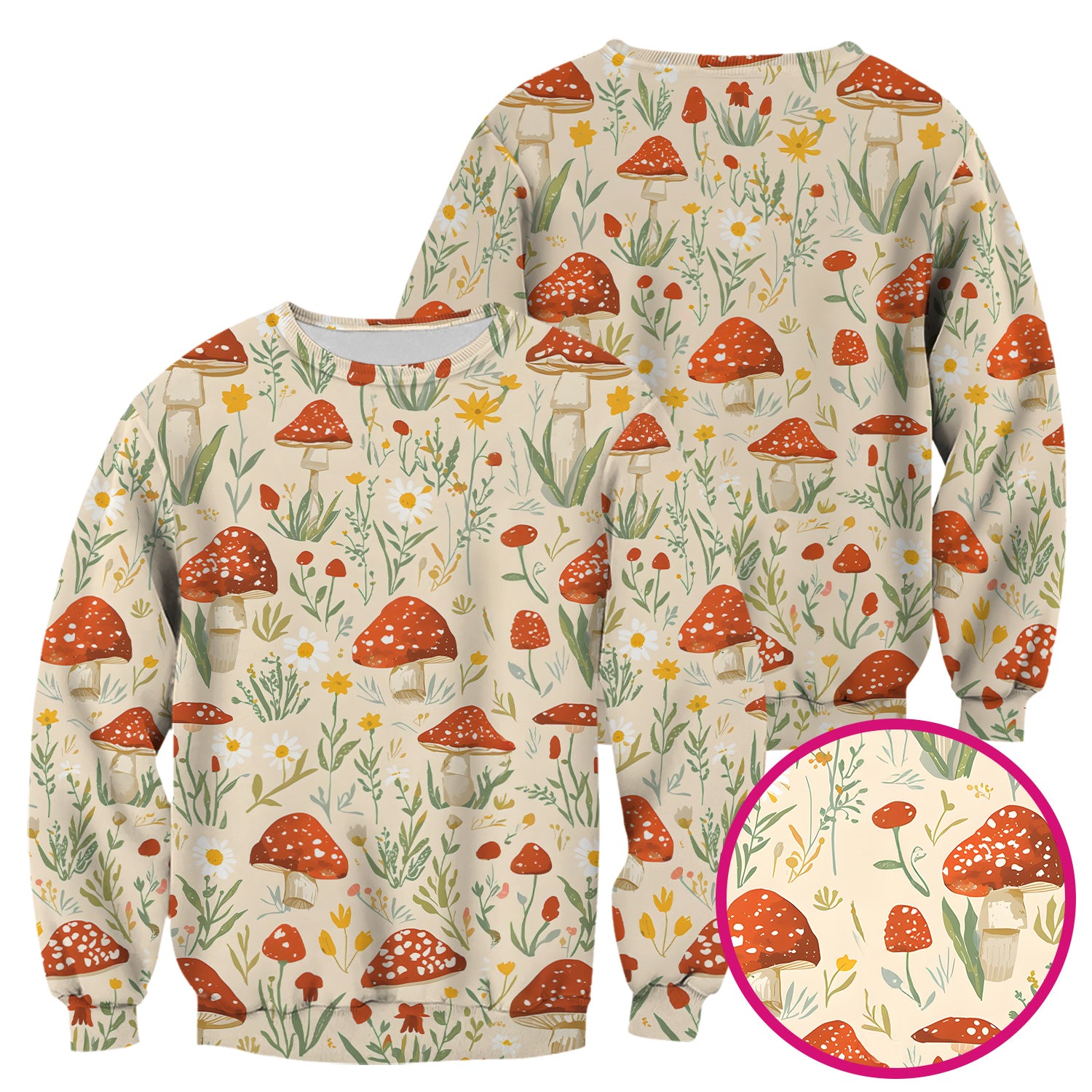 Cute Mushroom Wildflower Pattern Scrub Top, Breathable Fabrics Nursing Uniform
