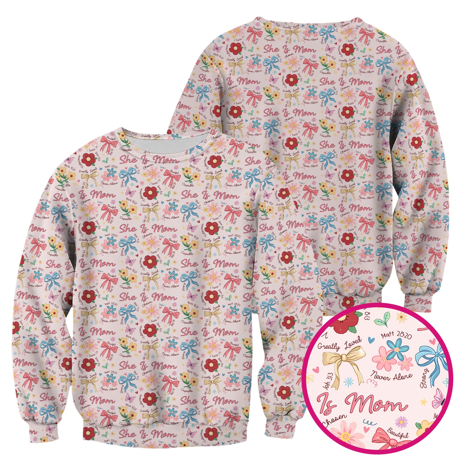 She Is Mom Floral Bow Pattern Scrub Top, Comfortable Scrubs for Nurses