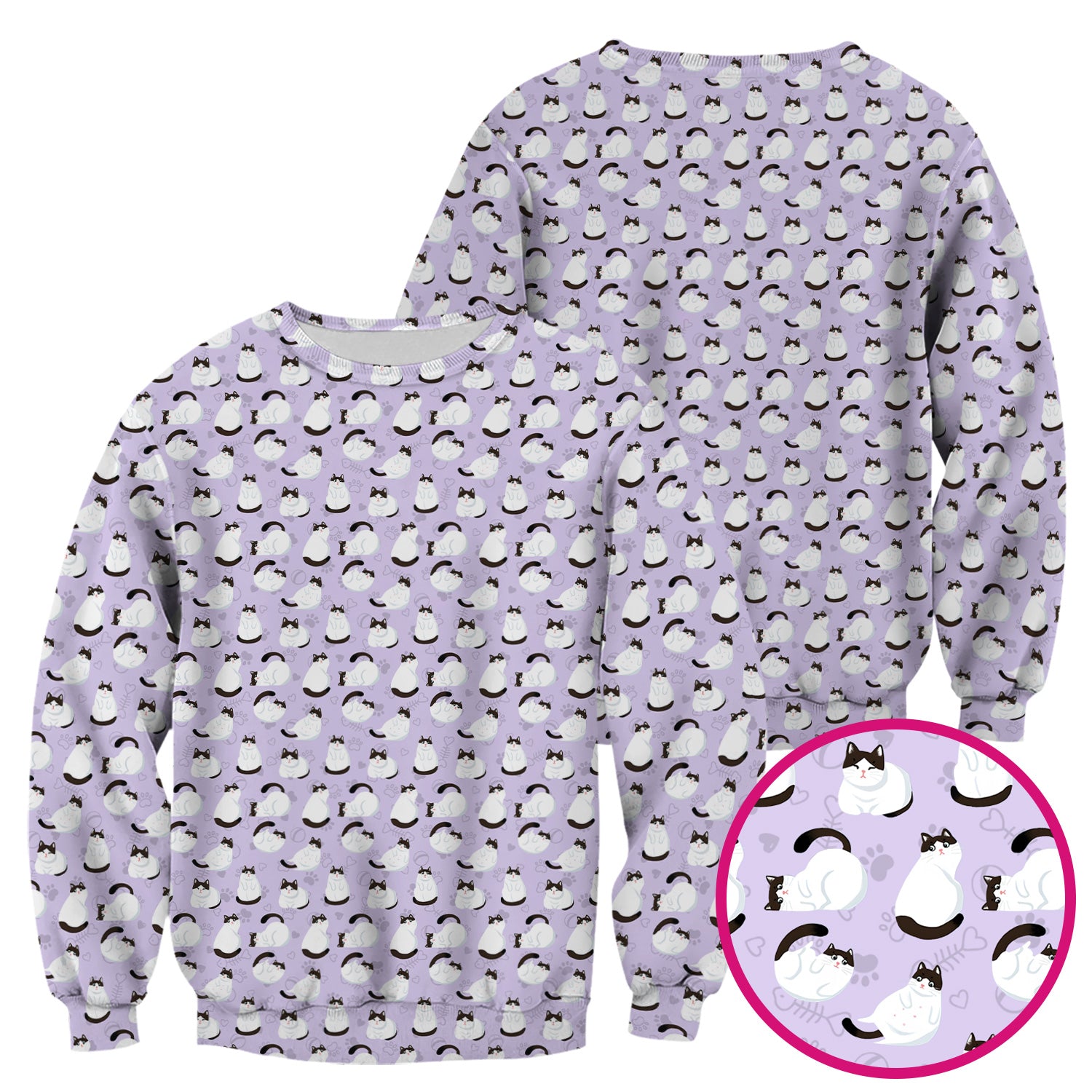 Cute Cat Pattern Medical Scrub Top, Breathable Fabrics Nursing Uniform