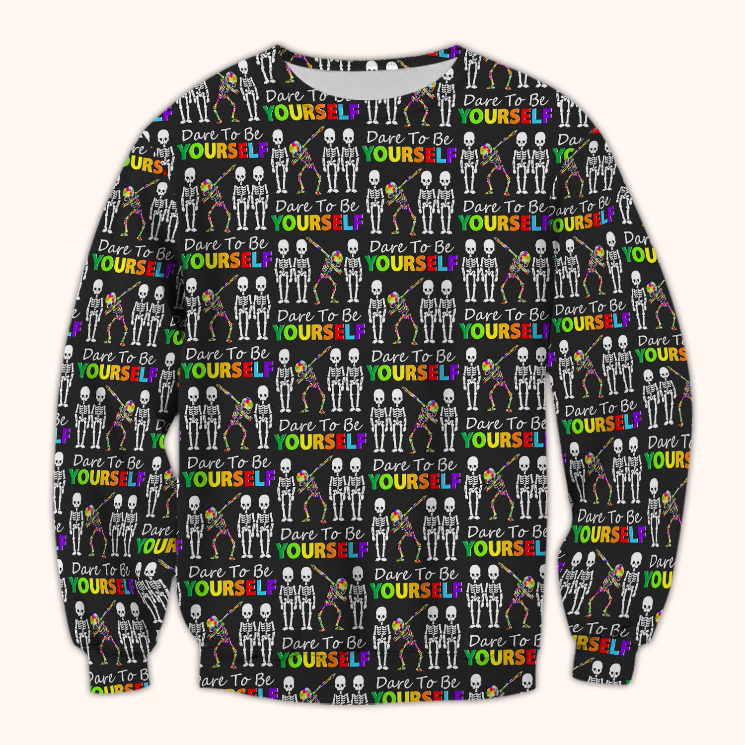 Rainbow Skeleton Dare To Be Yourself Pattern Scrubs Top, Comfortable Scrubs for Nurses