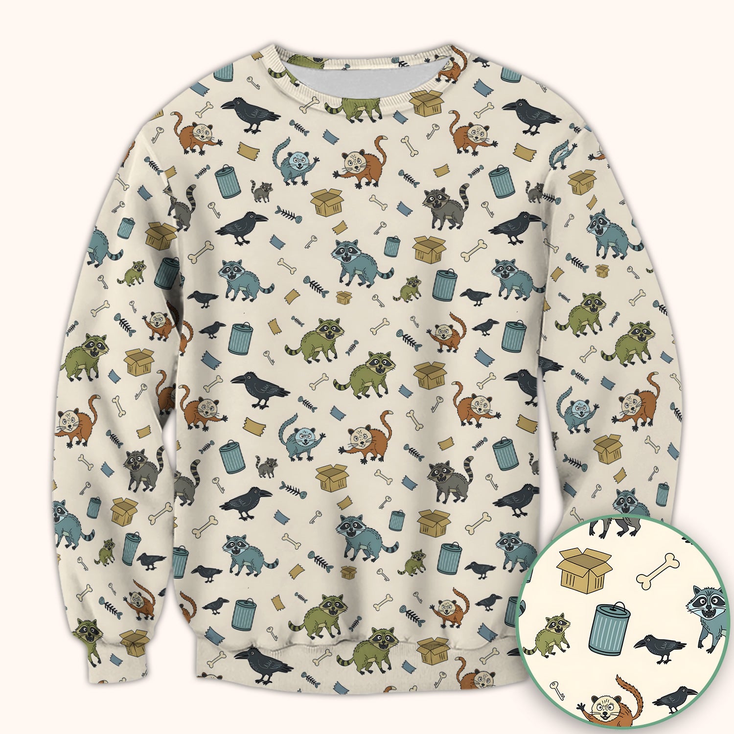 Funny Trash Raccoon Pattern Scrub Top, Comfortable Scrubs for Nurses