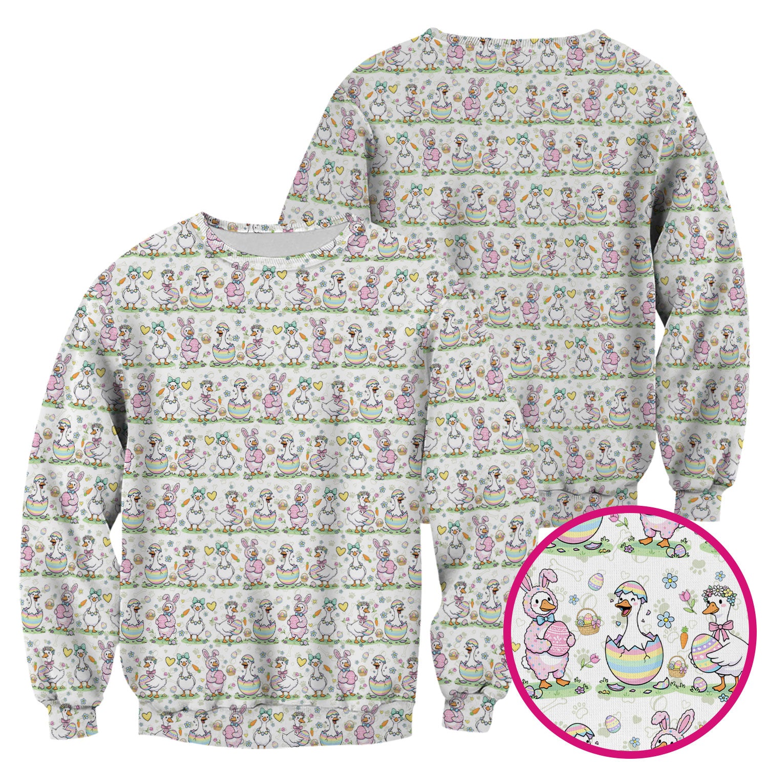 Pastel Easter Goose Bunny Egg Pattern Scrub Top, Comfortable Scrubs for Nurses