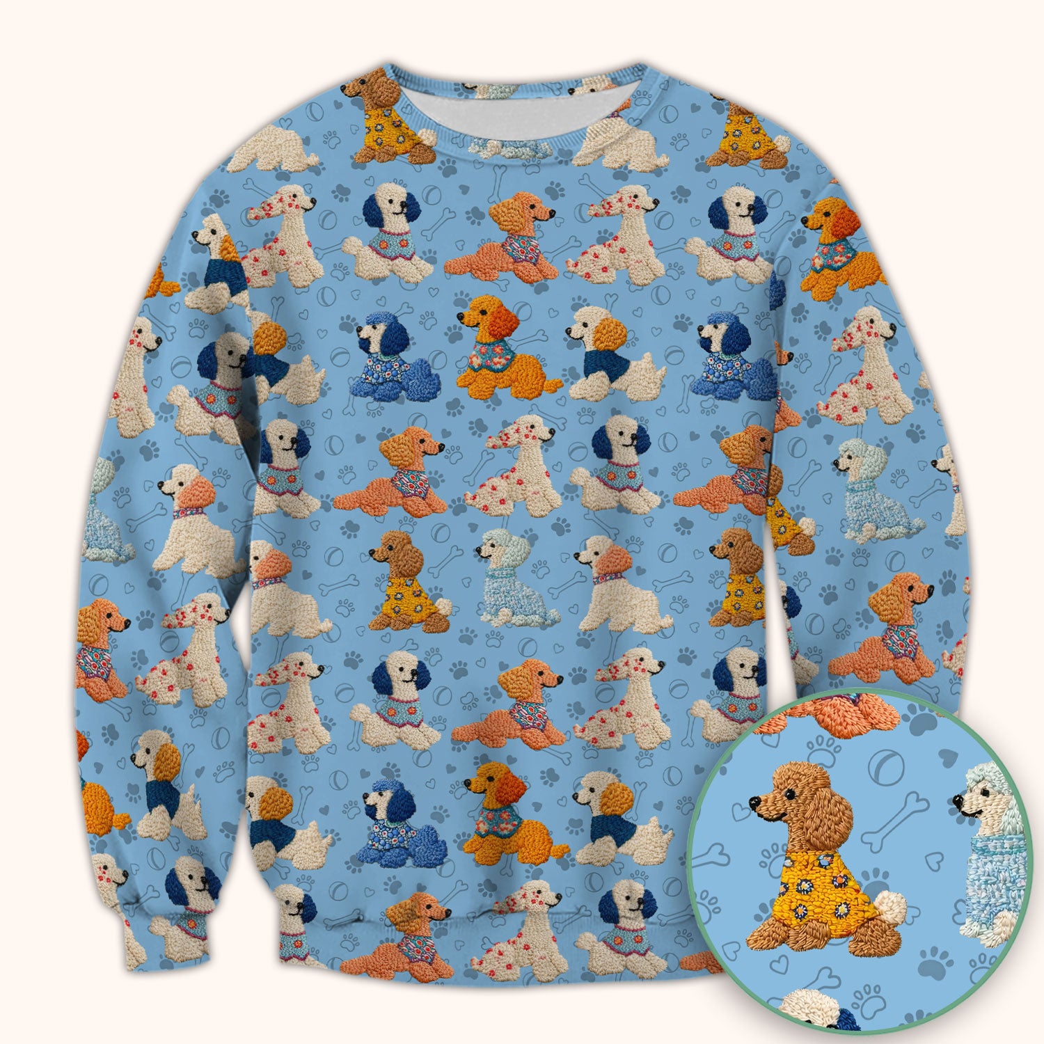 Cute Colorful Poodle Pattern Scrub Top, Comfortable Scrubs for Nurses