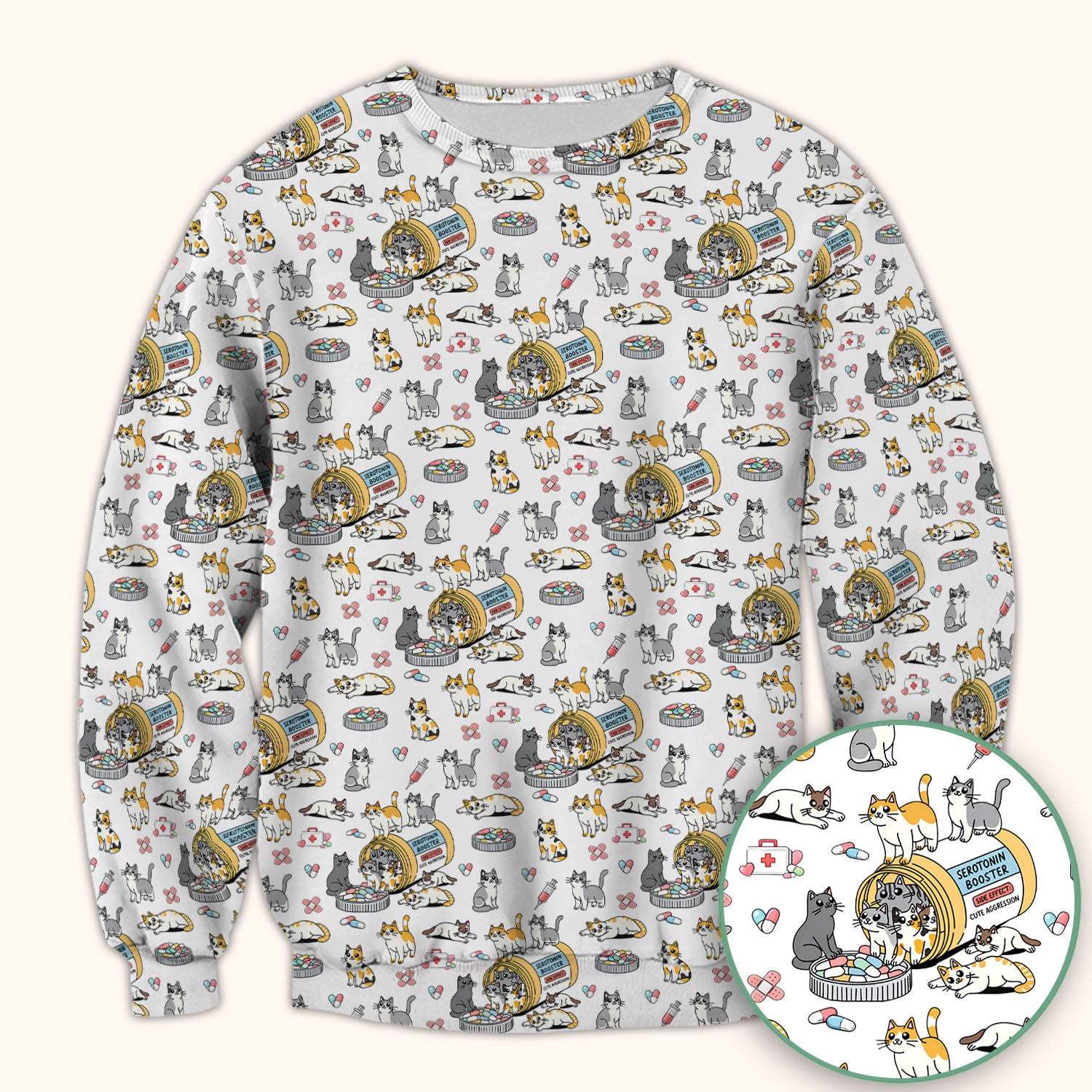 Cute Cat Serotonin Booster Pattern Scrub Top, Comfortable Scrubs for Nurses