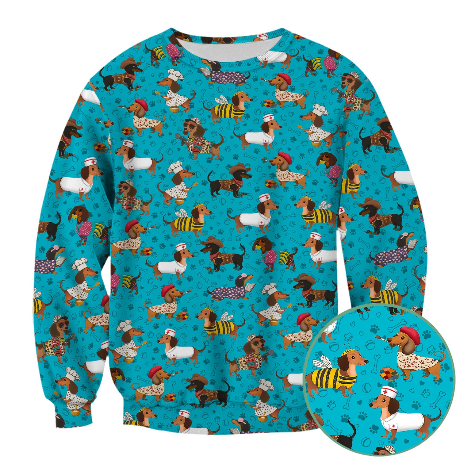 Funny Wiener Dog Nurse Scrub Top - Dachshund in Bee, Chef, Nurse Costumes - Cute Sausage Dog Medical Shirt for Women RN CNA LPN