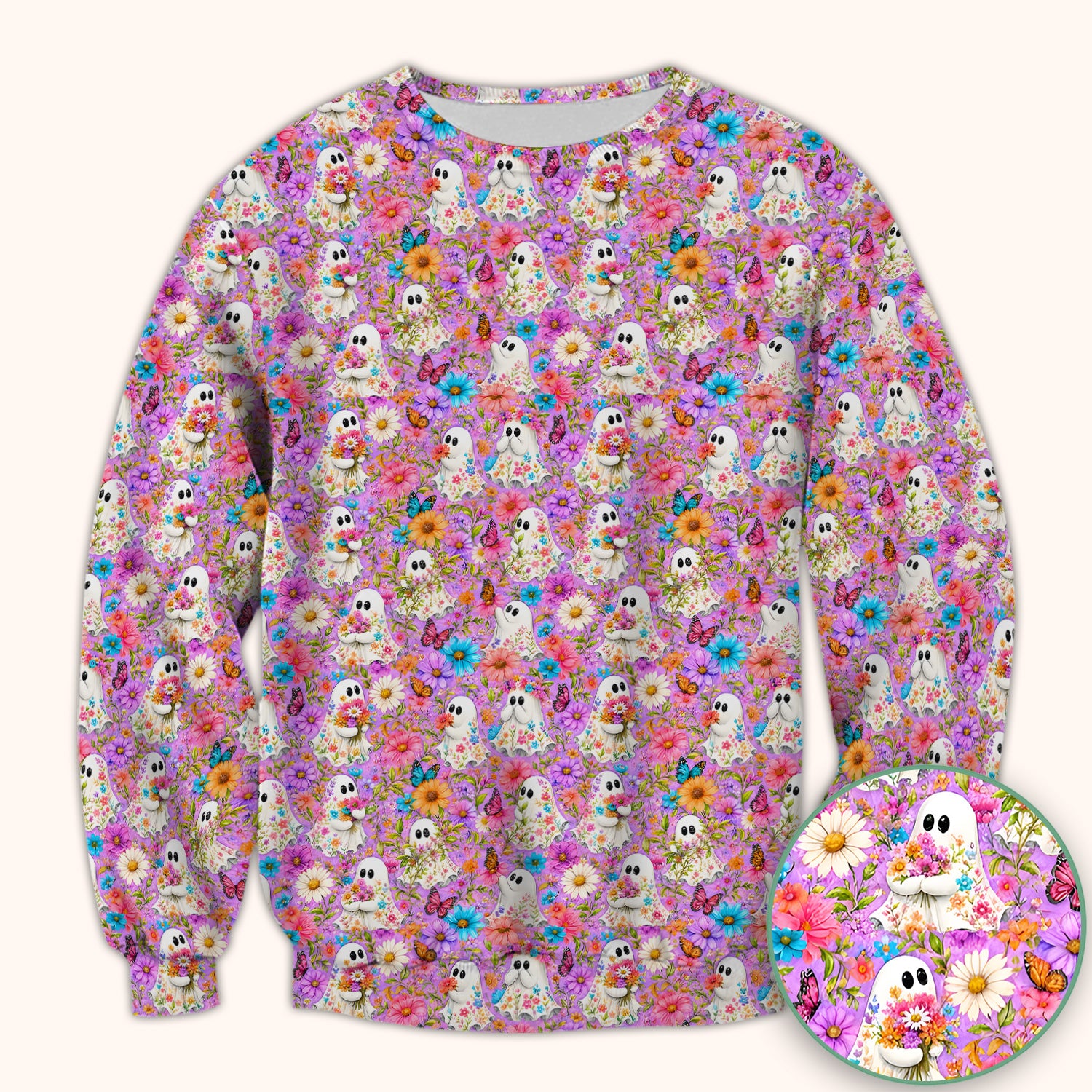 Cute Halloween Floral Ghosts And Butterflies Scrub Top, Comfortable Scrubs for Nurses