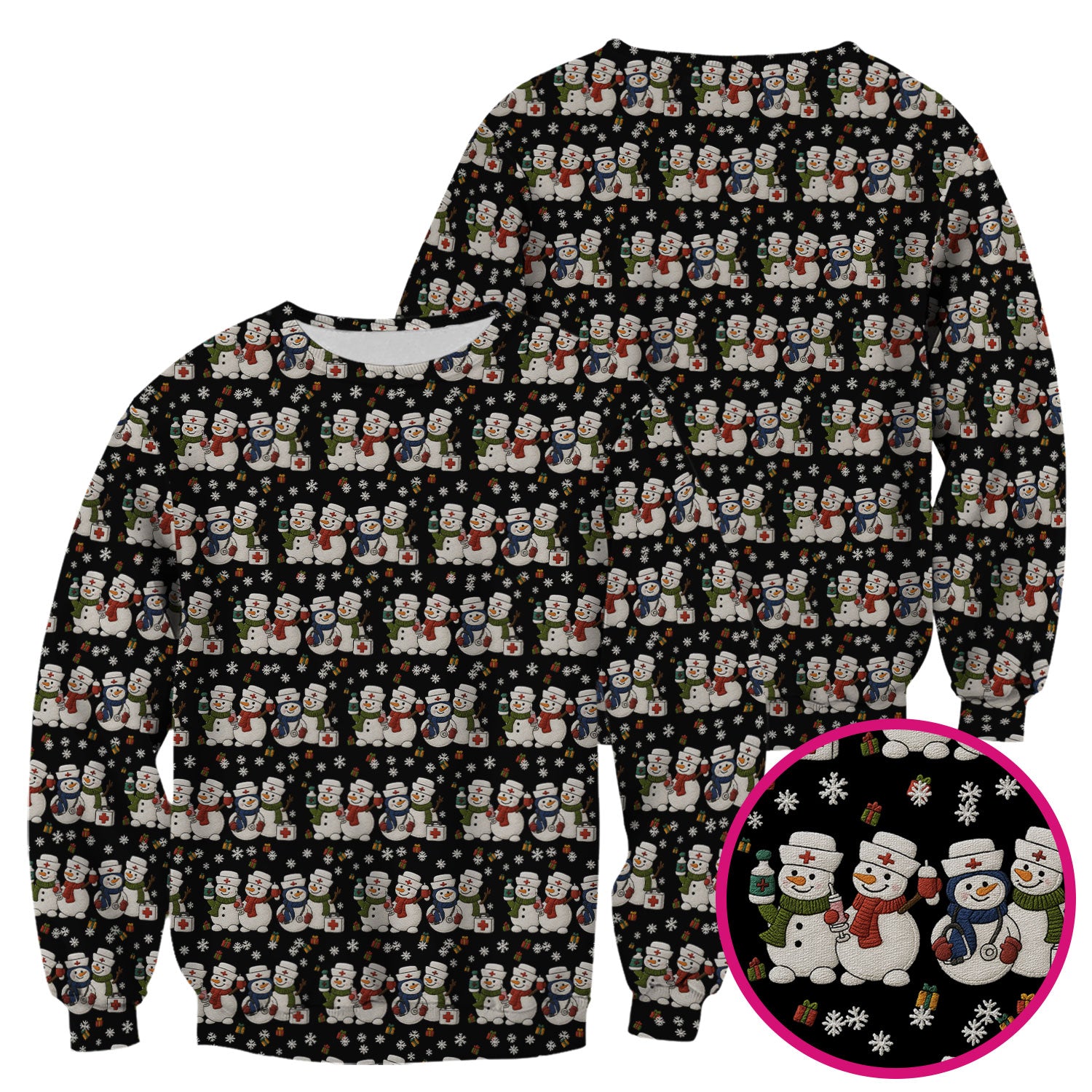 Cute Christmas Snowman Nurse Pattern Scrub Top, Breathable Fabrics Nursing Uniform