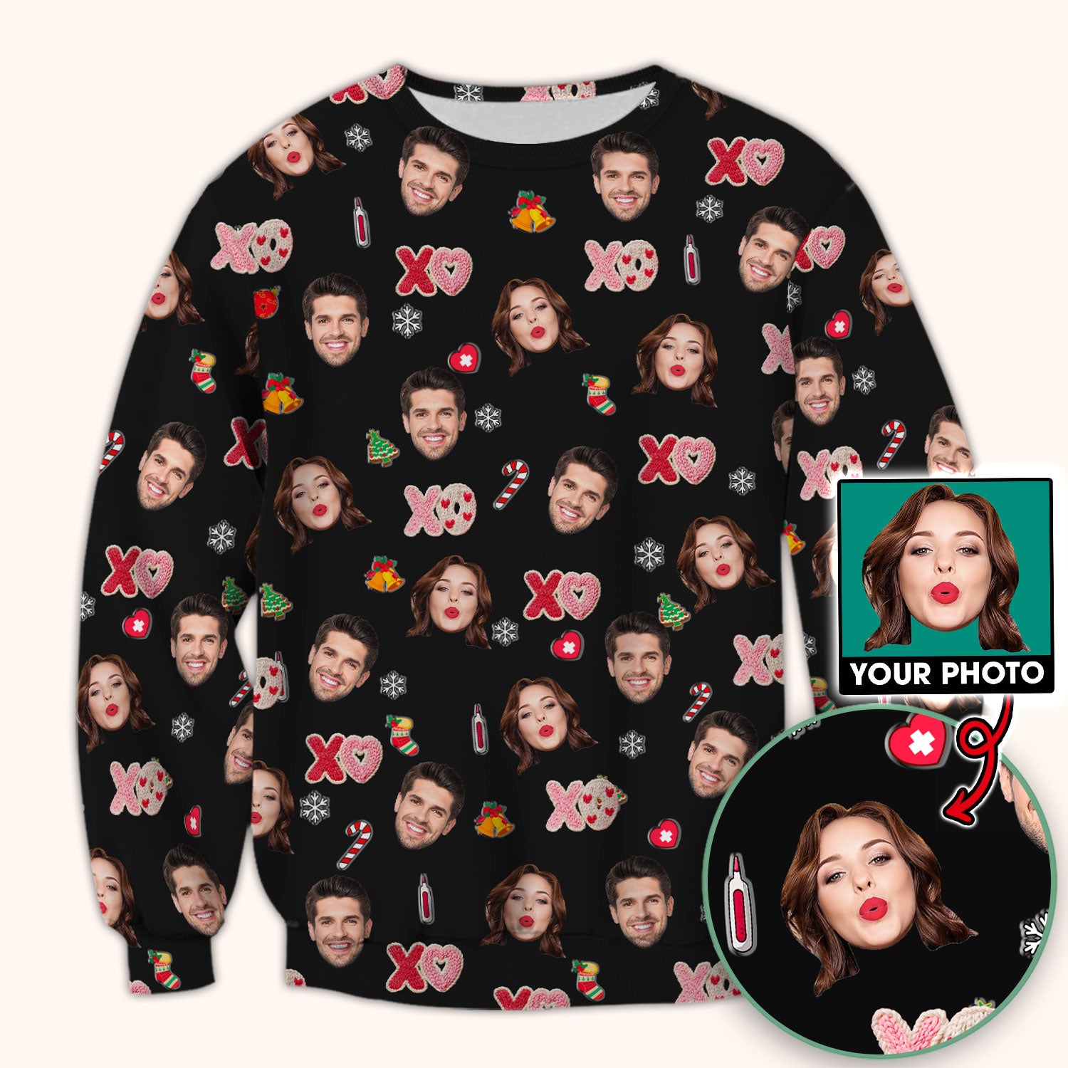 Personalized Photo Scrub Top, Custom Face XOXO Scrub Shirt, Breathable Fabrics Nursing Uniform