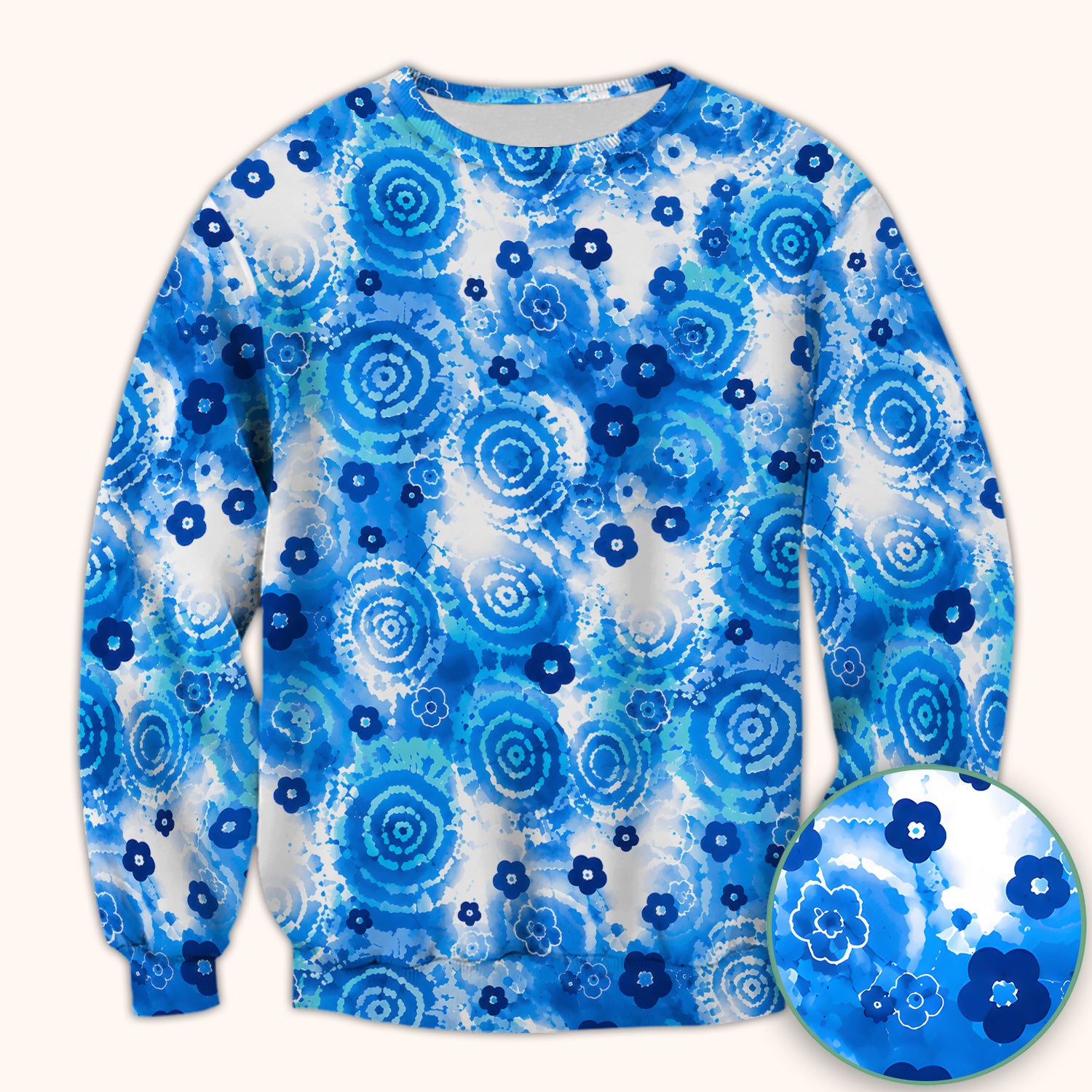 Blue Floral Spiral Nurse Pattern Scrub Top, Breathable Fabrics Nursing Uniform Scrub Top, Comfortable Scrubs for Nurses