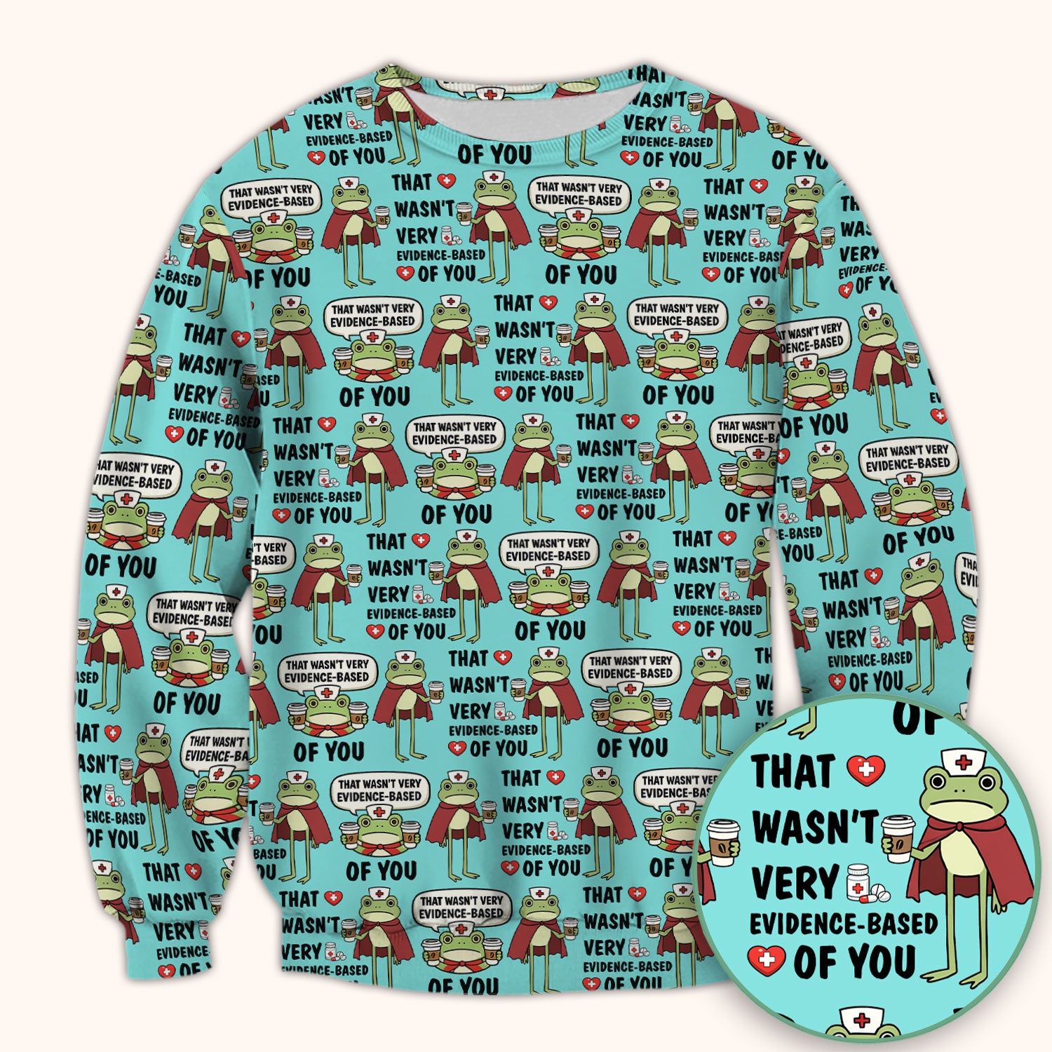 Funny Frog Nurse Quote Medical Pattern Scrub Top, Breathable Fabrics Nursing Uniform