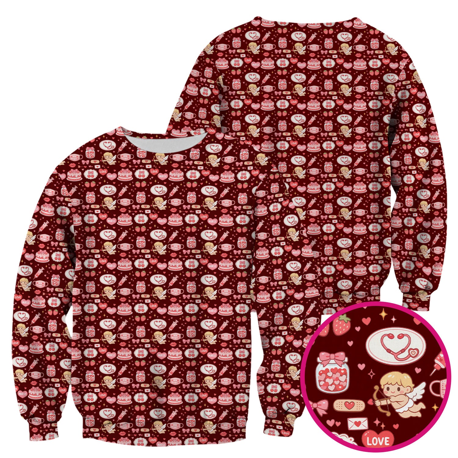 Cupid Nurse Scrub Top, Cute Love Medical Pattern Shirt For Valentine, Breathable Fabrics Nursing Uniform