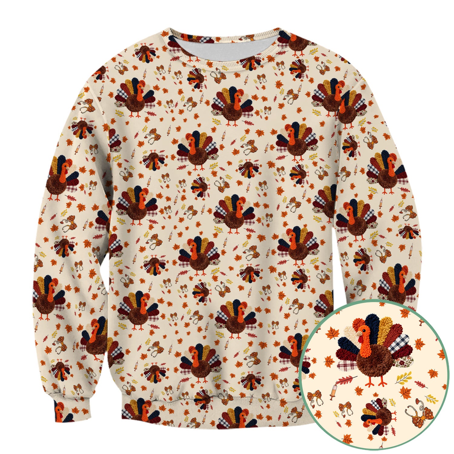 Funny Thanksgiving Nurse Scrub Top - Fall Leaves and Pumpkin Shirt - Autumn Turkey Med Uniform Gift for RN CNA LPN