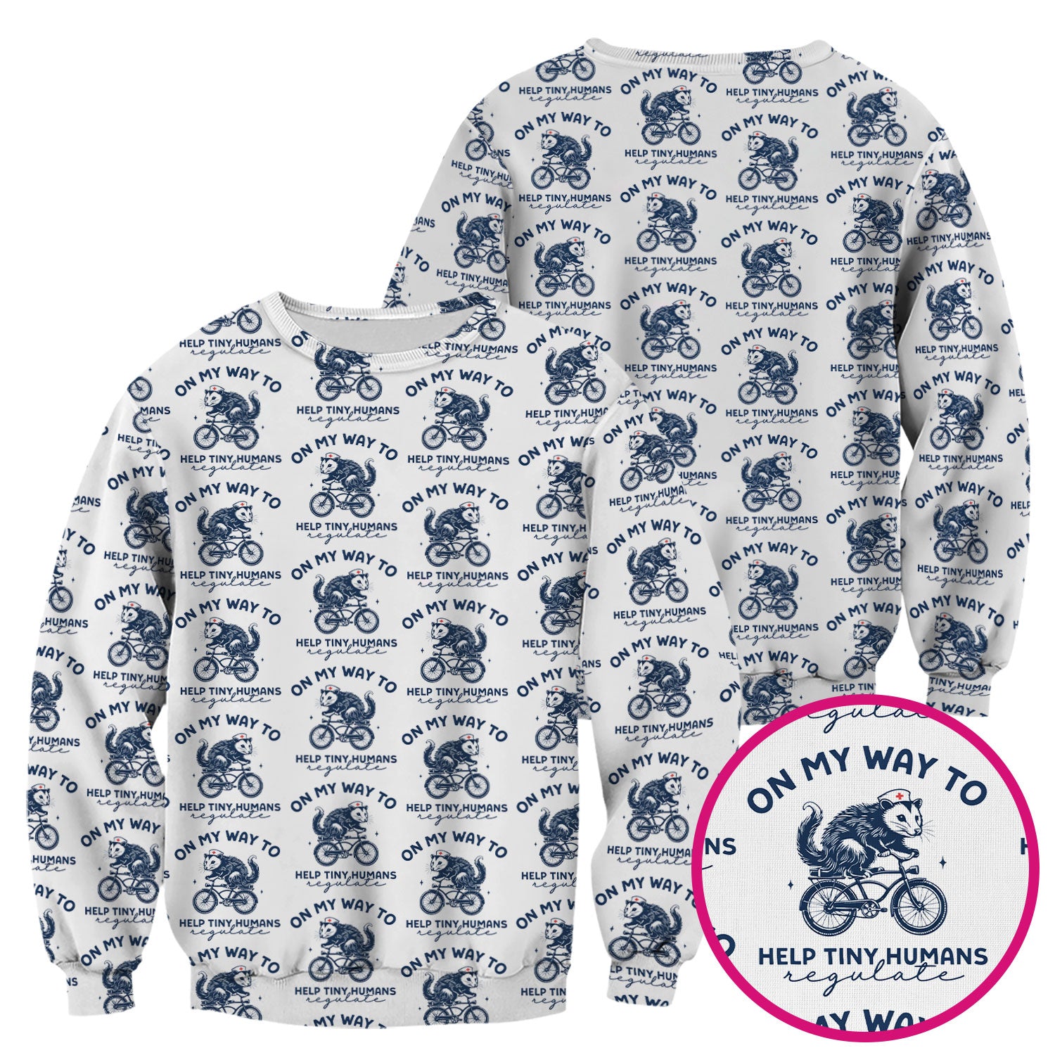 Featuring Biking Opossum With Funny Quote Print Scrub Top, Breathable Fabrics Nursing Uniform