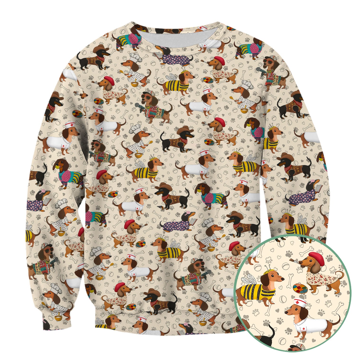 Funny Dachshund Scrub Top for Nurses - Wiener Dog in Bee, Chef, Nurse Costumes - Cute Sausage Dog Medical Shirt RN CNA LPN