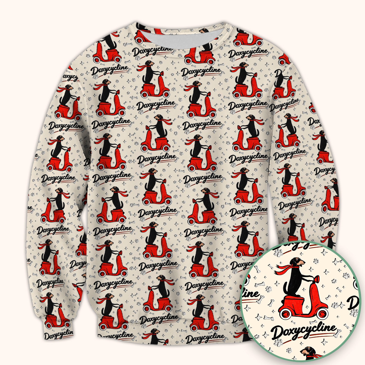 Funny Dachshund Riding Scooter Doxycycline Print Scrub Top ,Comfortable Scrubs for Nurses