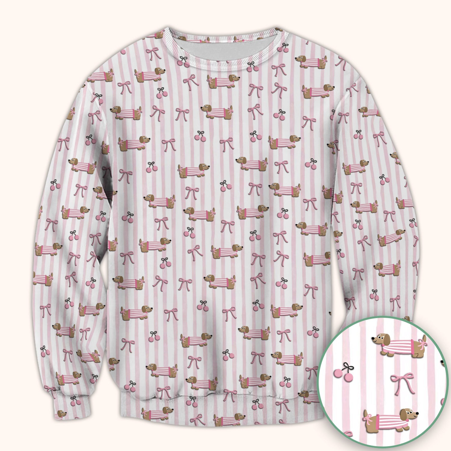 Cute Dachshund Pink Stripe Pattern Scrub Top, Breathable Fabrics Nursing Uniform