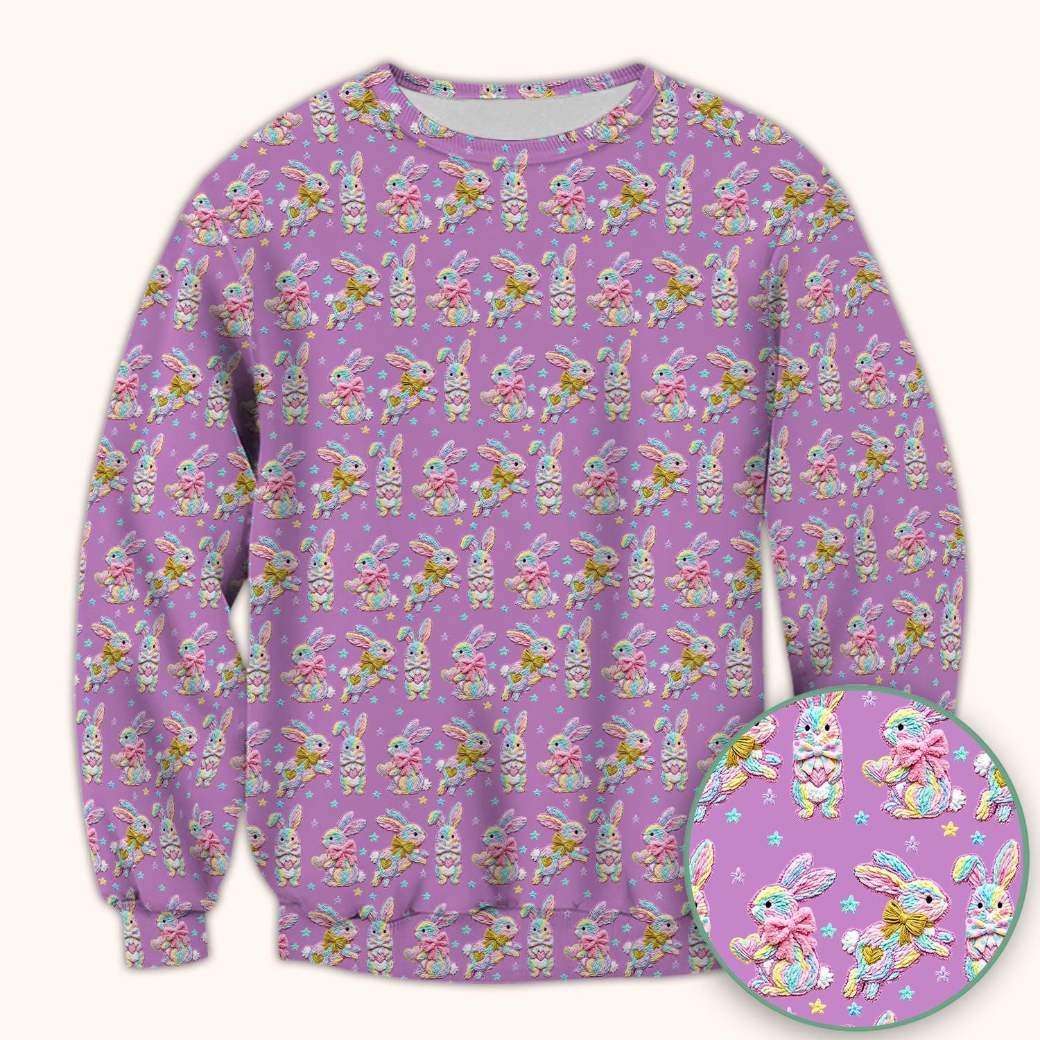 Cartoon Bunny All Over Print Scrub Top, Comfortable Scrubs for Nurses, Easter