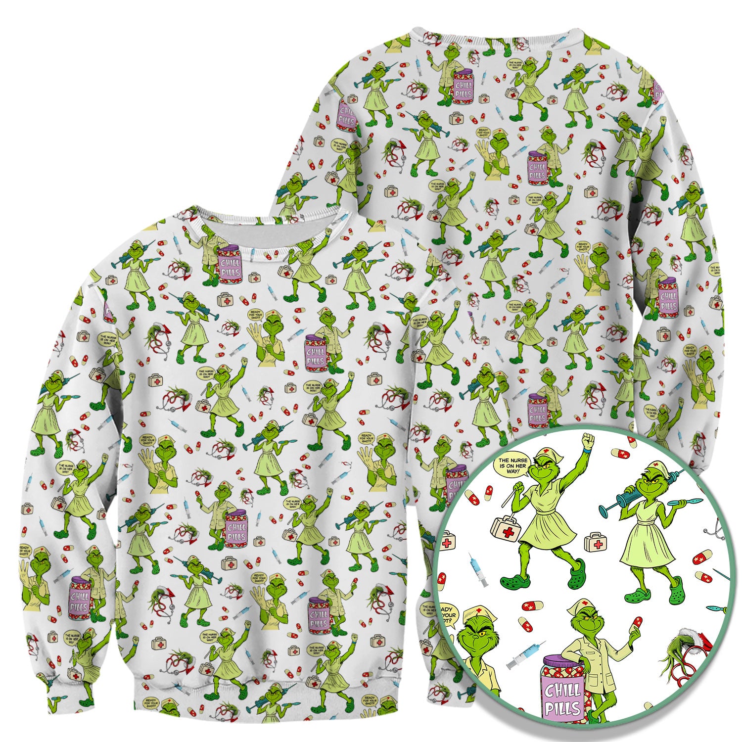 Grinch Nurse Scrub Shirt Multi Colors - Funny Chill Pills Scrub Top - Christmas Nursing Work Shirt with Pockets for Women