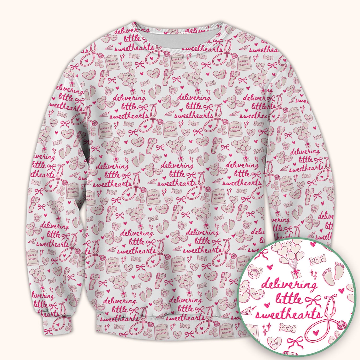 Valentine Labor And Delivery Scrub Top, XOXO Pattern Scrub Shirt, Breathable Fabrics Nursing Uniform For Women