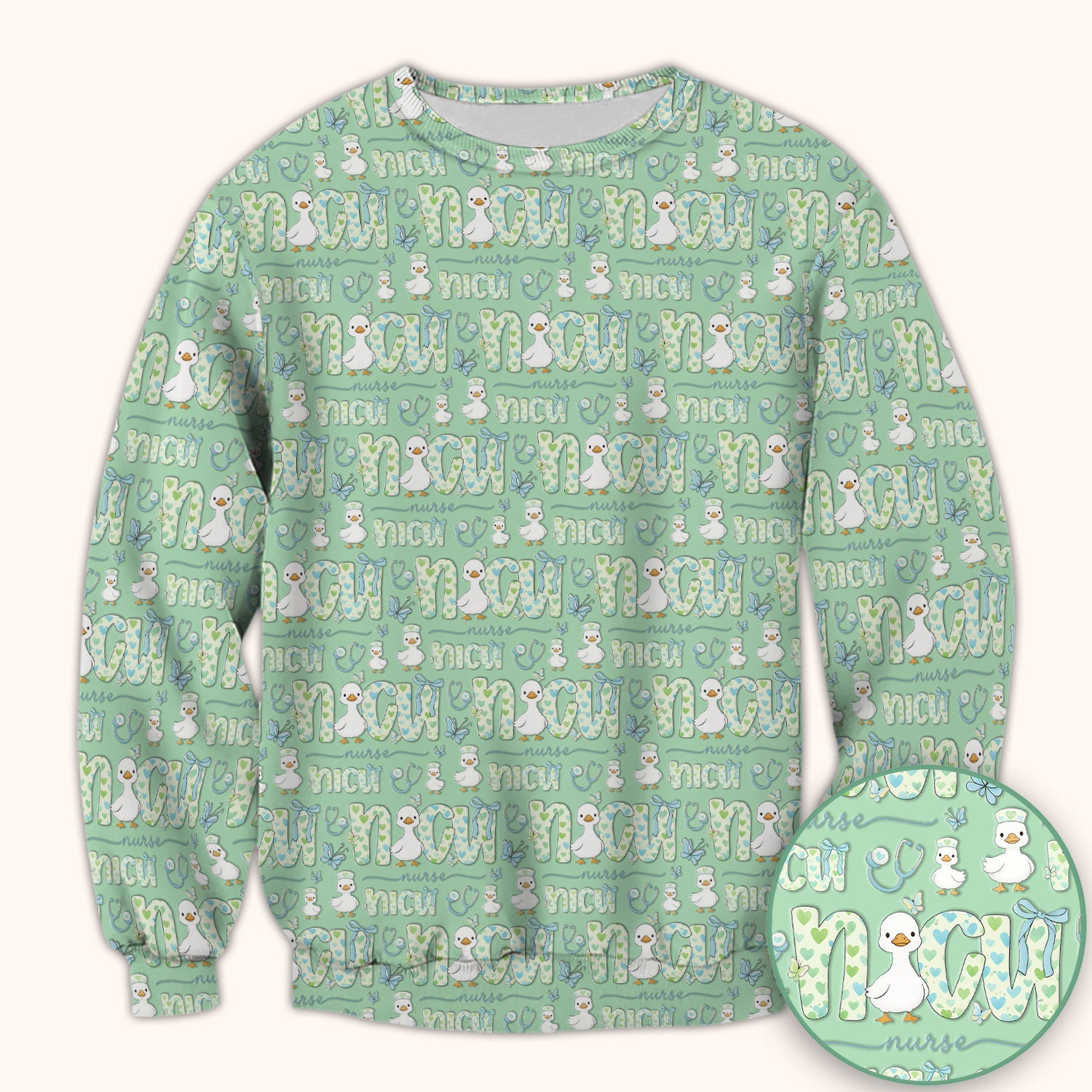 NICU Nurse Duck Pattern Scrub Top, Comfortable Scrubs for Nurses