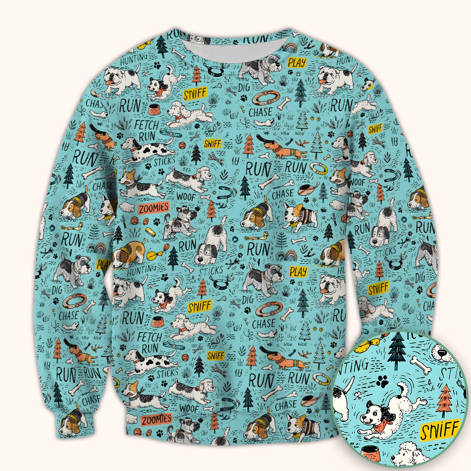 Playful Cartoon Puppy Adventure Pattern Scrub Top, Comfortable Scrubs for Nurses