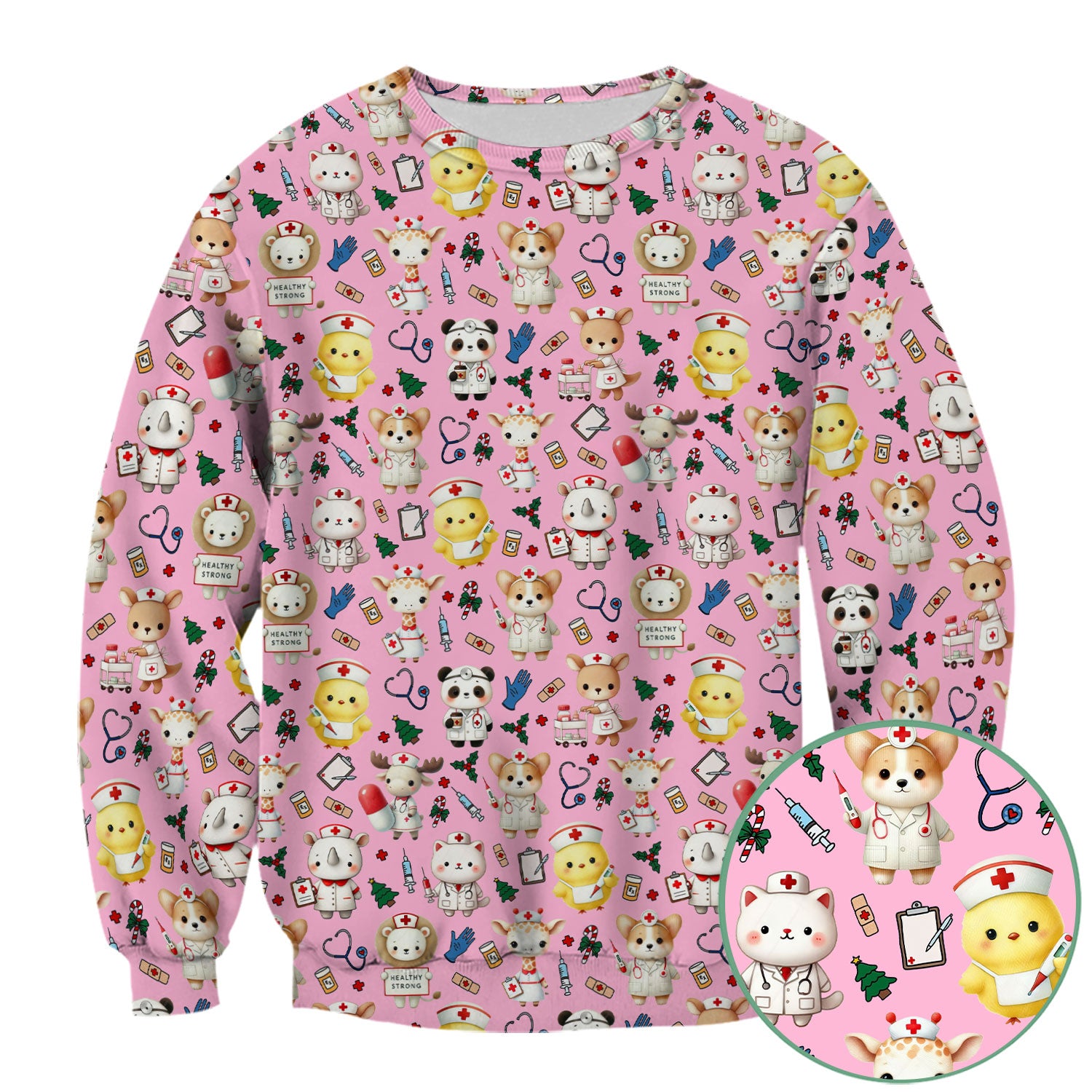 Comfortable Scrubs for Nurses - Pediatric Scrub Tops - Breathable Fabrics Nursing Uniform - Adorable Puppy Cat Bear Print