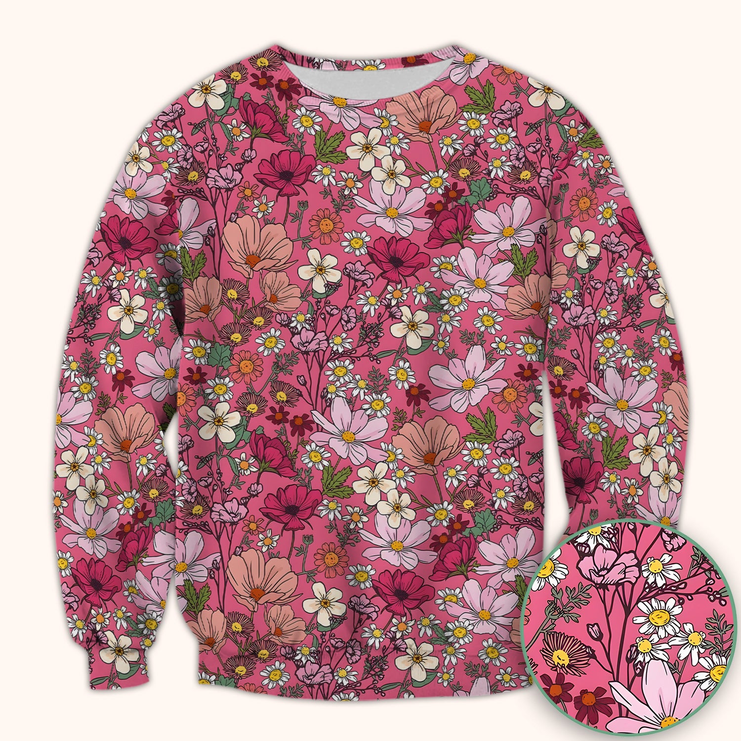 Pink Daisy Wildflower Nurse Pattern Scrub Top, Comfortable Scrubs for Nurses