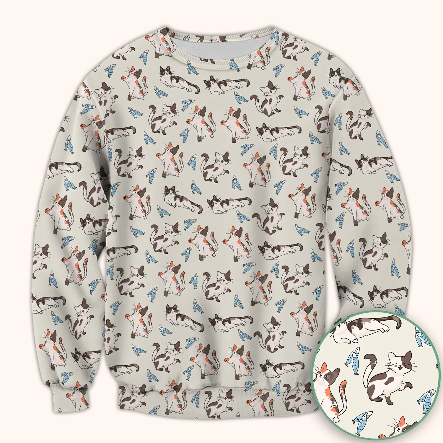 Cute Playful Cats With Fish Pattern Nurse Scrub Top, Comfortable Scrubs for Nurses