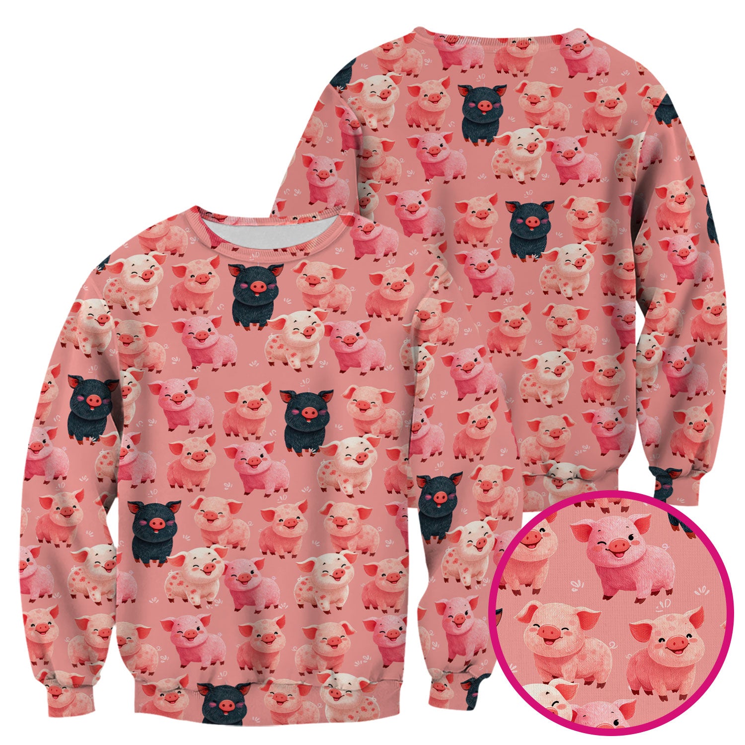 Funny Farm Pig Cartoon Pattern Scrub Top, Comfortable Scrubs for Nurses