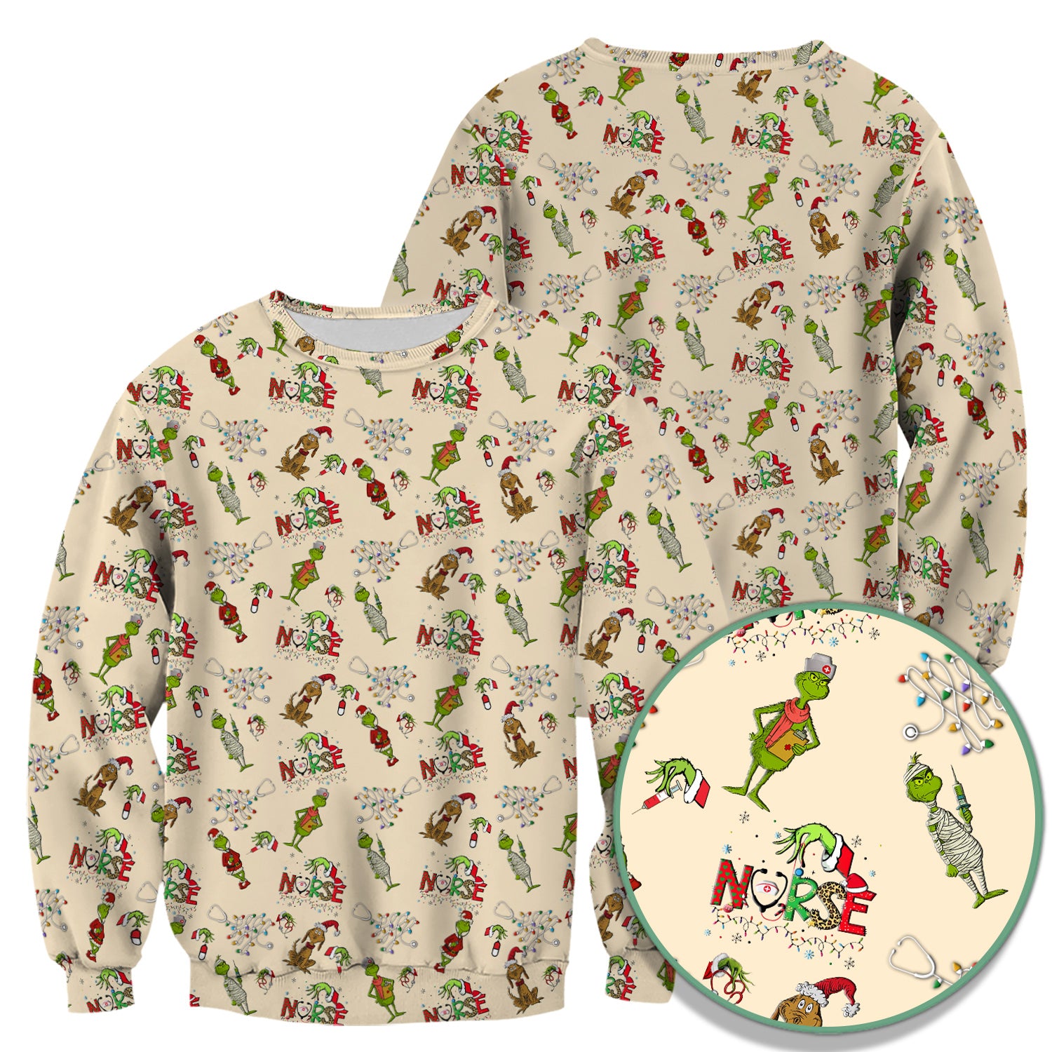 Christmas Nurse Scrub Top for Women - Funny Grinch Nursing Scrub Shirt Multi Color - Cute Holiday Medical Work Shirt with Pockets