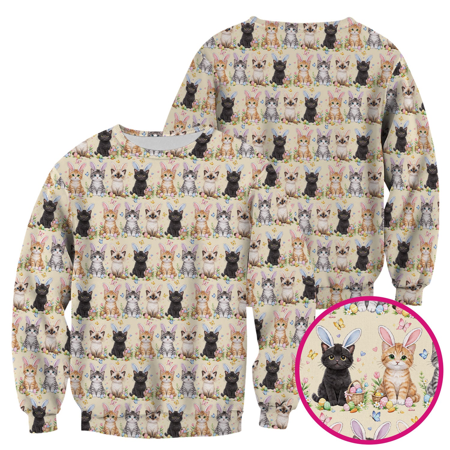 Easter Kitten Bunny Ears Pattern Scrub Top, Comfortable Scrubs for Nurses