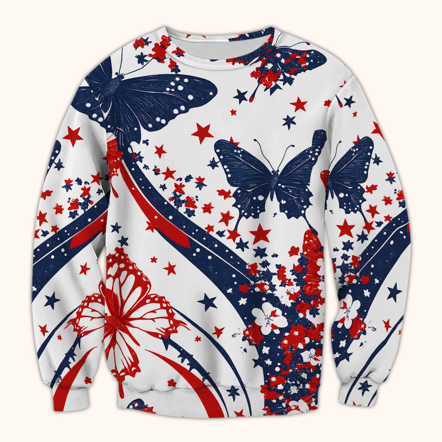 Patriotic Butterfly with Red White Blue Stars Scrub Top, Comfortable Scrubs for Nurses