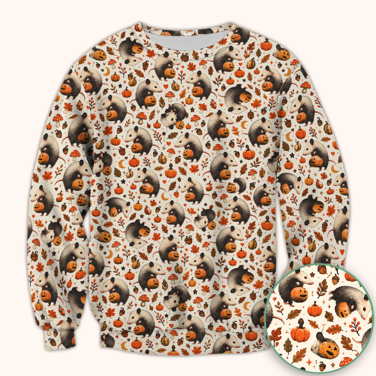 Halloween Opossum Pumpkin Patch Pattern Scrub Top, Comfortable Scrubs for Nurses