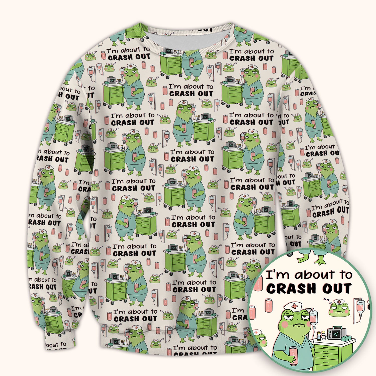 Funny Frog Pattern Nurse Scrub Top, I’m About to Crash Out Nurse Shirt, Breathable Fabrics Nursing Uniform