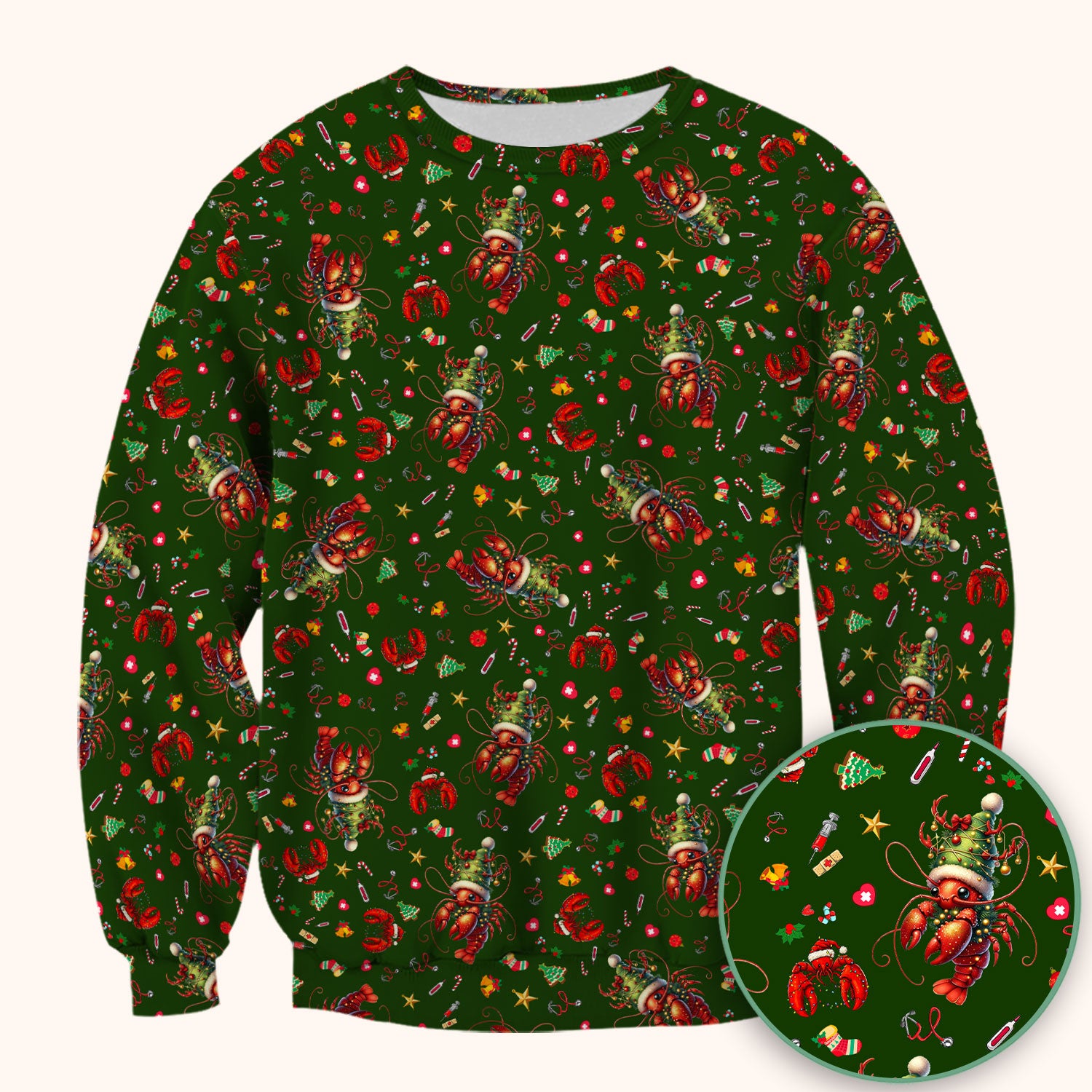 Whimsical Crawfish Christmas Scrub Top – Southern Christmas Cajun Holiday Crawfish Pattern – Cute Medical Uniform for Nurses, Vets And Healthcare Workers