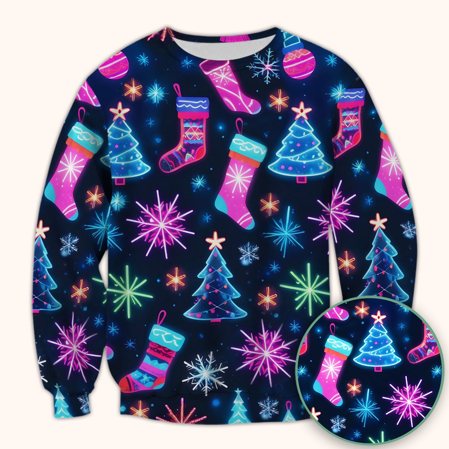 Xmas Neon Pattern Scrub Top, Christmas Scrub Shirt, Breathable Fabrics Nursing Uniform