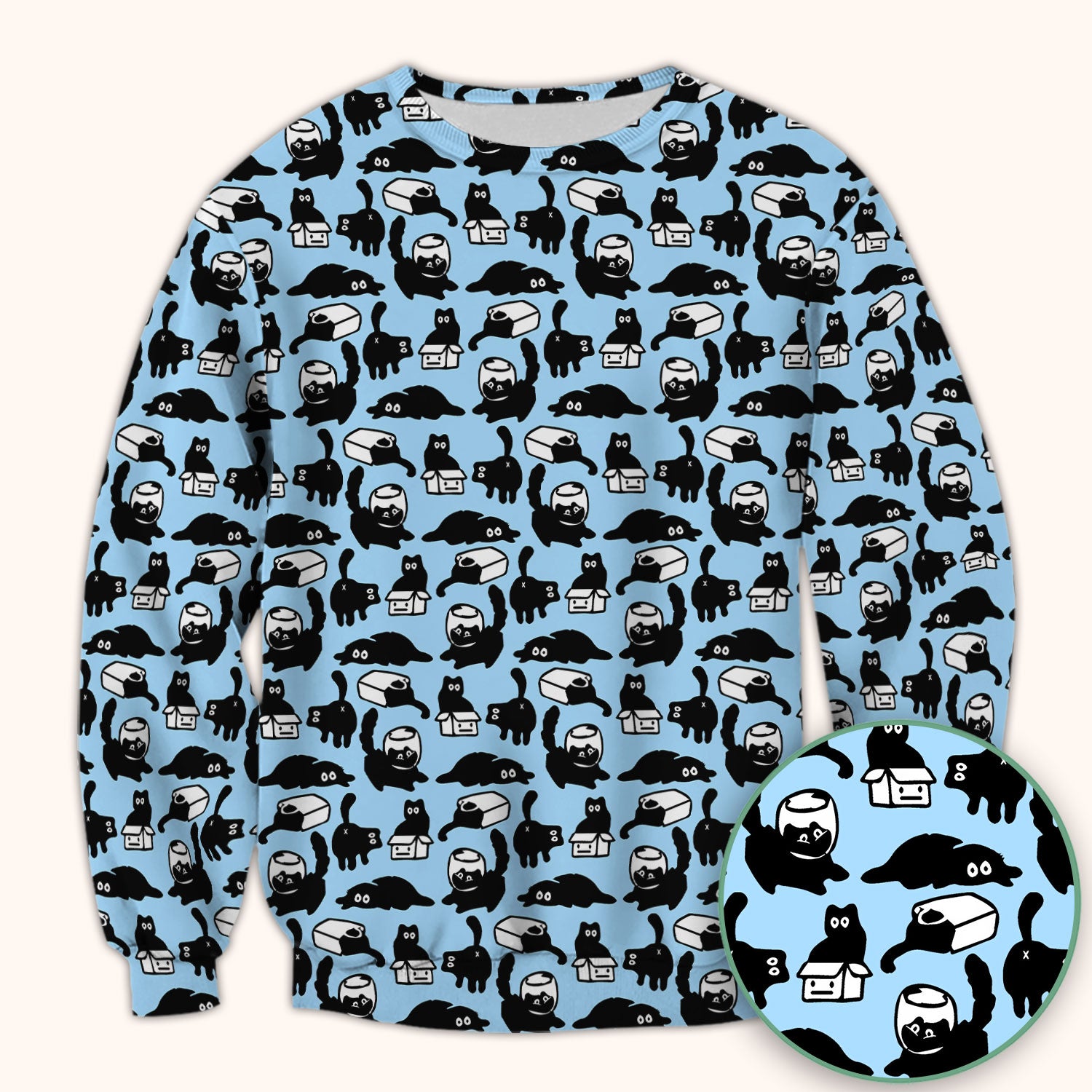 Dark Playful Cat Cartoon Pattern Scrub Top, Comfortable Scrubs for Nurses