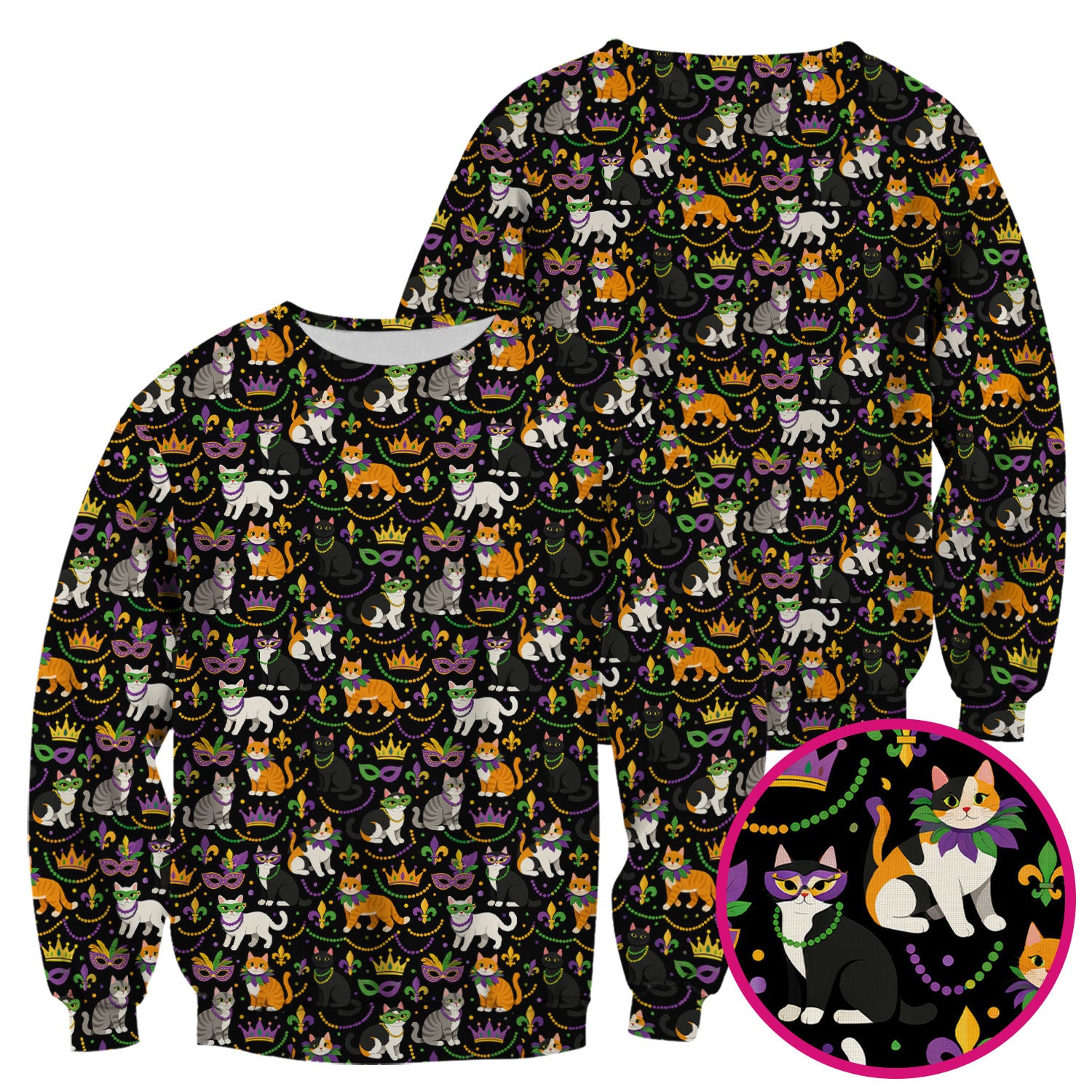 Cat Mardi Gras Nurse Scrub Top, Comfortable Uniform Scrubs For Nursing