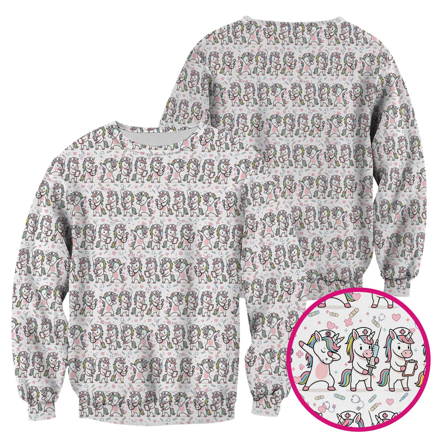 Cute Unicorn Nurse Scrub Top, Playful Medical Cartoon Nursing Shirt, Breathable Fabrics Nurse Uniform