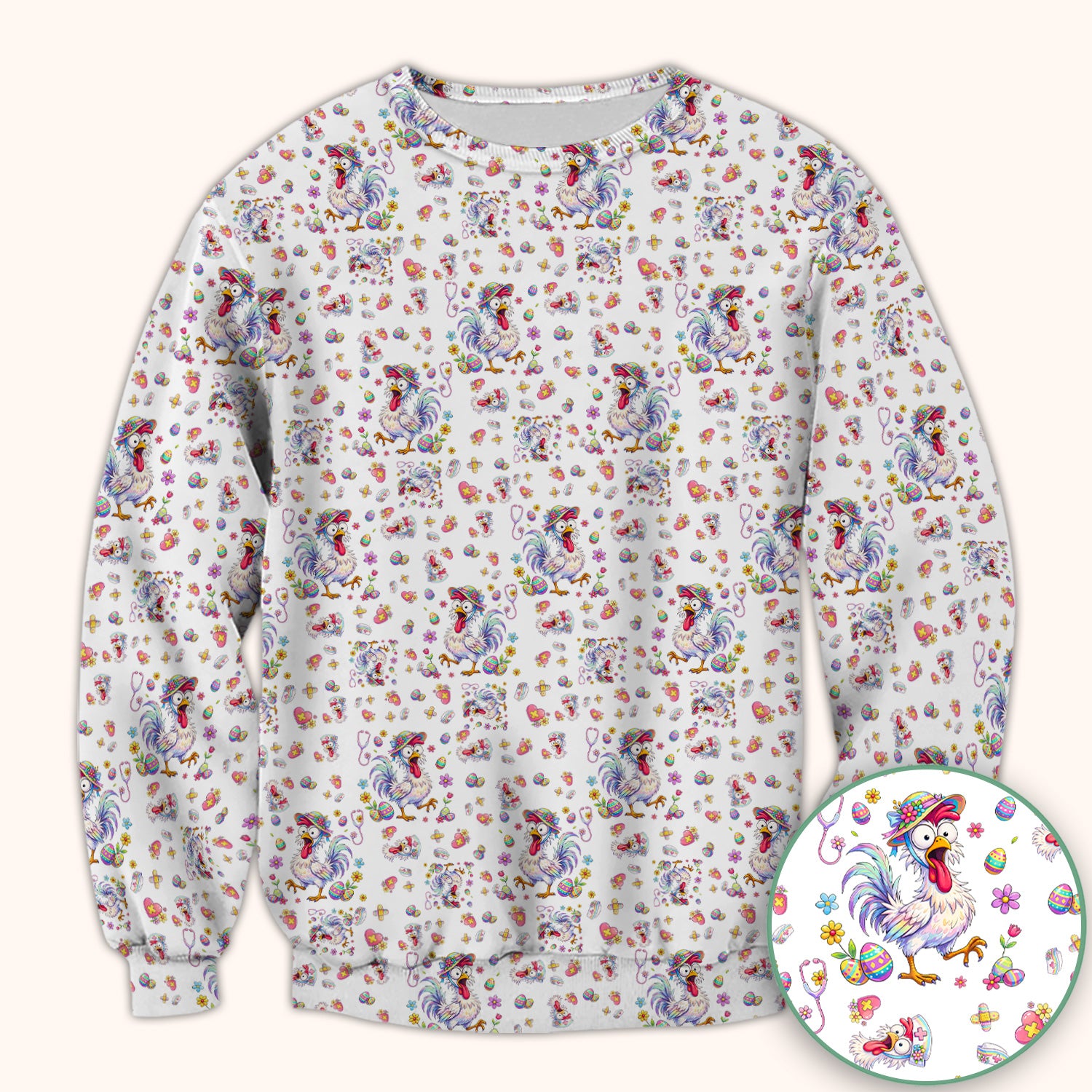 Funny Easter Nurse Chicken Pattern Scrub Top, Comfortable Scrubs for Nurses