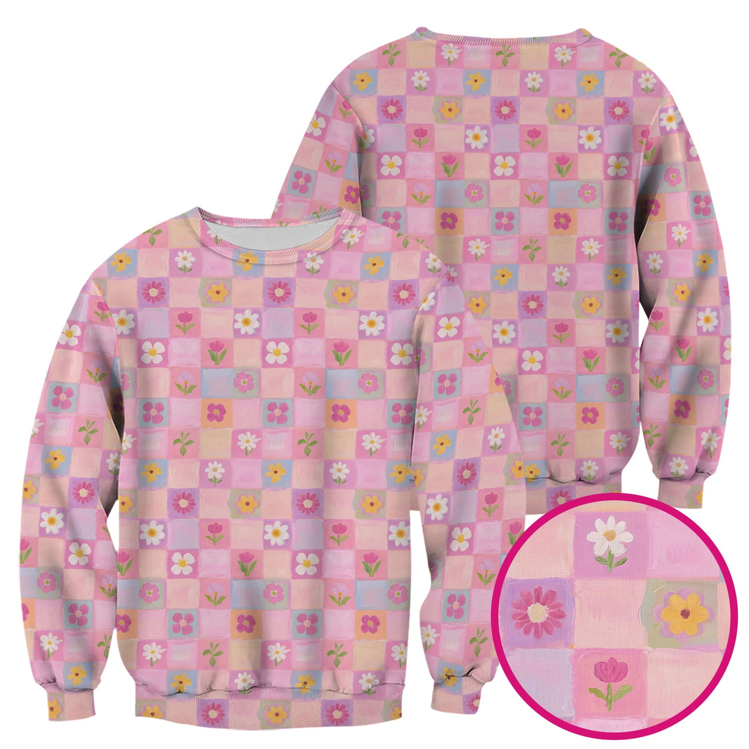 Lovely Pastel Floral Patchwork Pattern Scrub Top, Comfortable Scrubs For Nurses