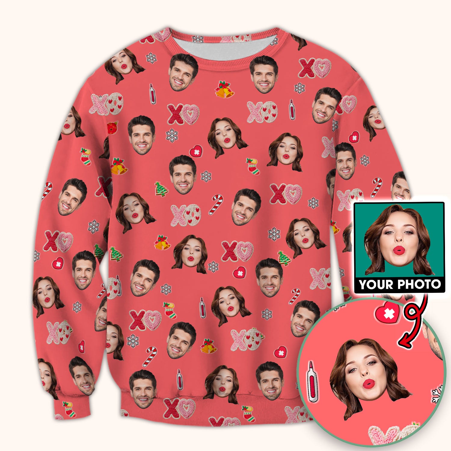 Personalized Photo Scrub Top, Custom Face XOXO Scrub Shirt, Breathable Fabrics Nursing Uniform