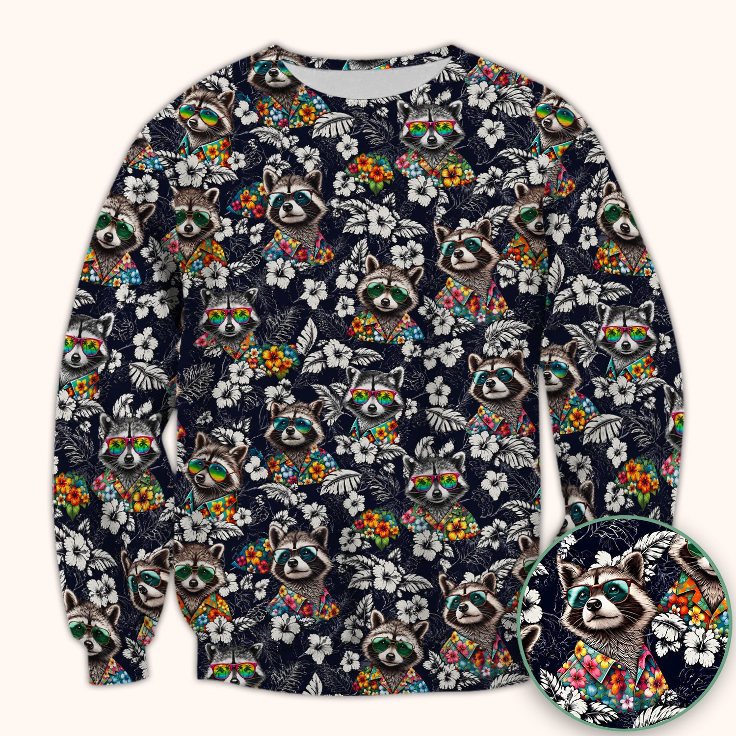 Tropical Raccoon Floral Pattern Scrub Top, Comfortable Scrubs for Nurses