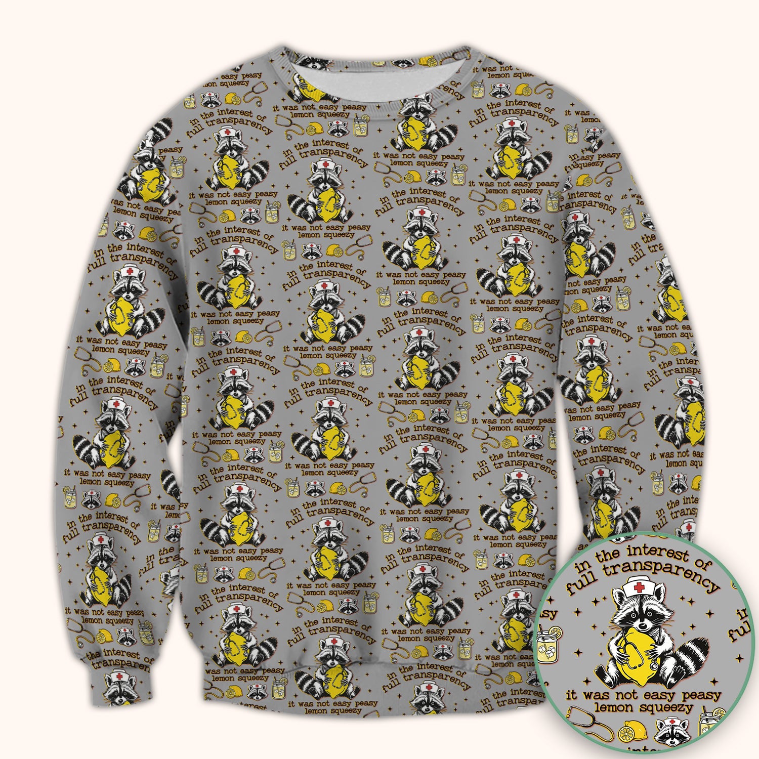 Raccoon Lemon Quote Medical Humor Pattern Scrub Top, Breathable Fabrics Nursing Uniform